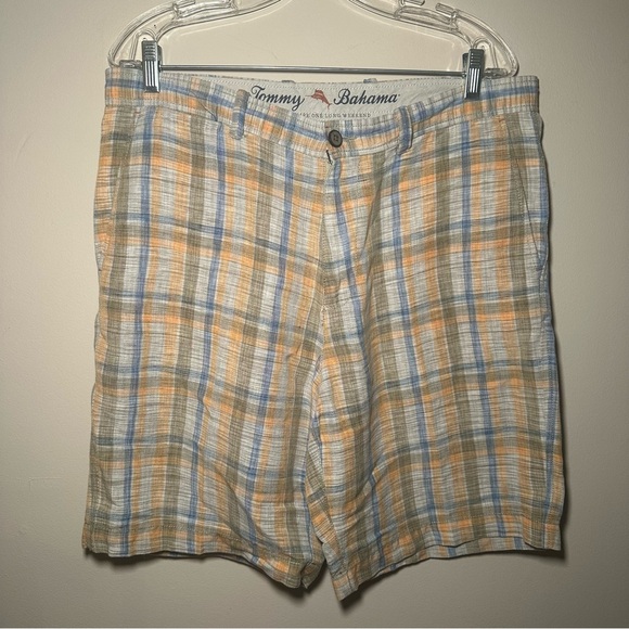 Tommy Bahama Multicolor Linen Blend Plaid Shorts Size 34 - Picture 1 of 13